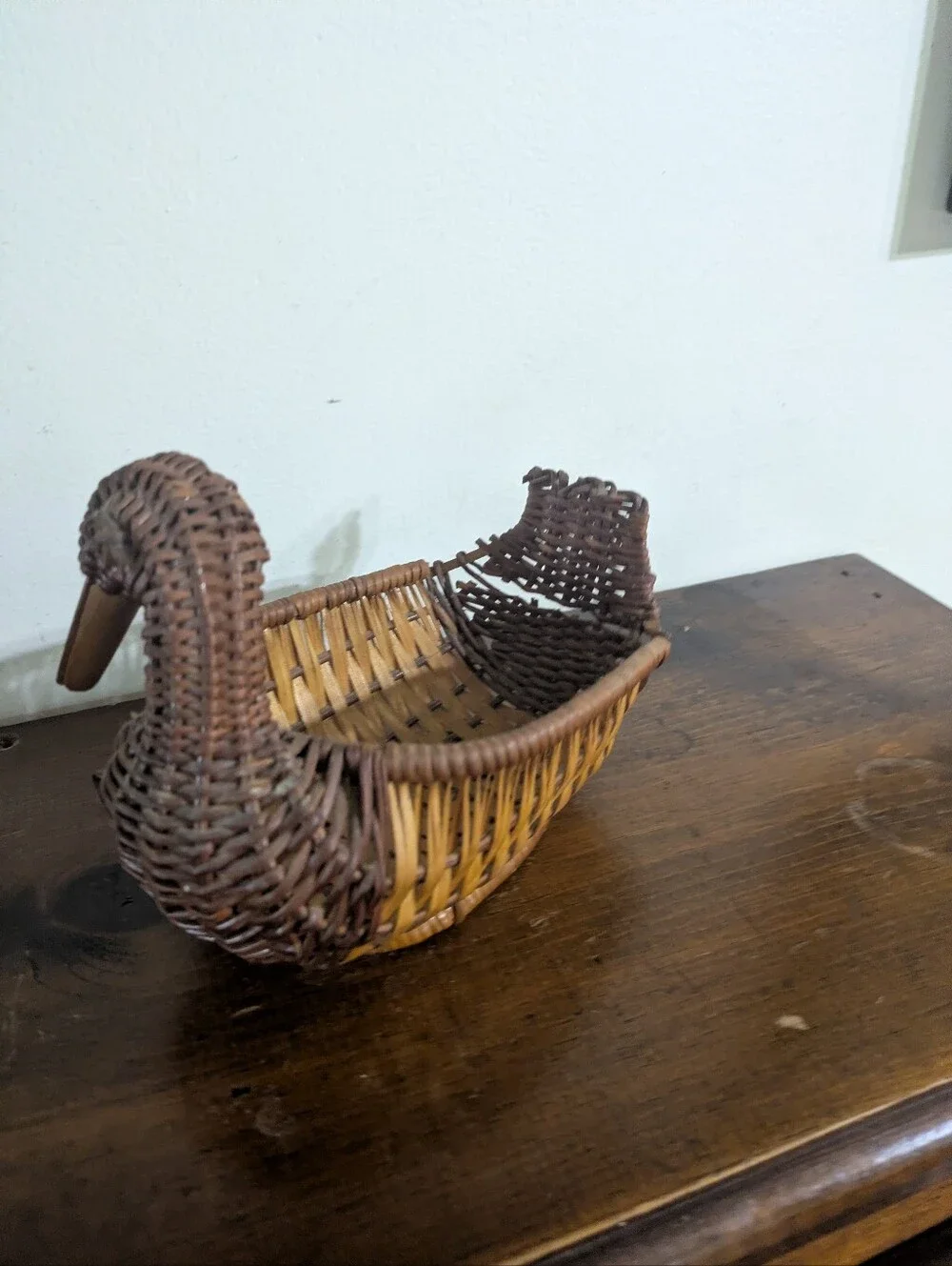 Vintage Woven Wicker Duck Basket | Rattan Boho Farmhouse Decor Cottagecore Farm